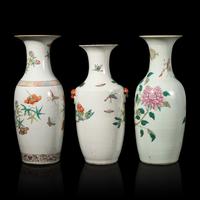 Three Chinese Famille Rose Porcelain 'Butterfly and Flower' Vases 粉彩蝶戀花賞瓶三件