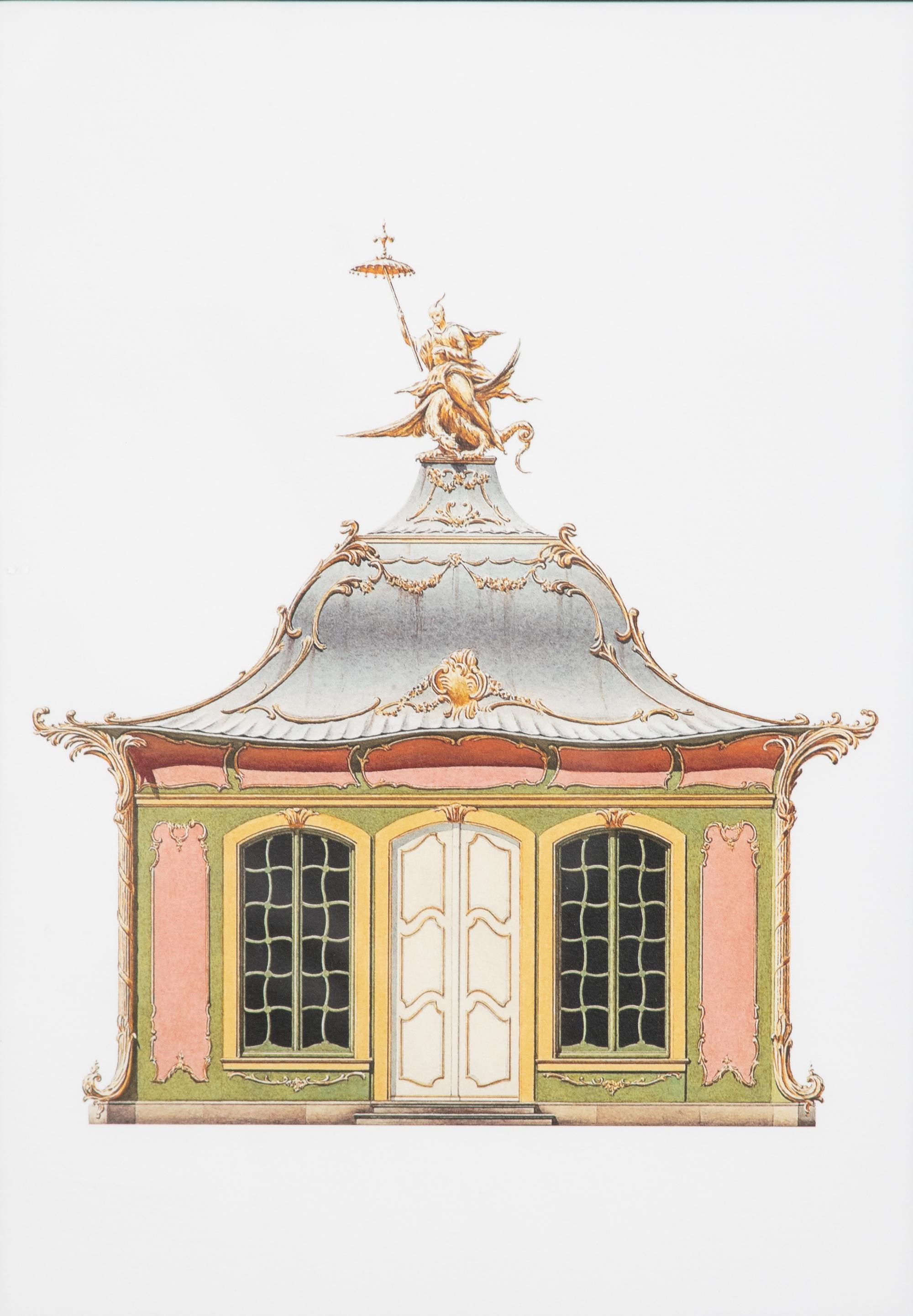A Group of Gilt Framed Color Reproductions of Dams & Zega's Watercolors Chinoiseries Framed 17 1/2 x 13 5/8 inches. — 20TH CENTURY
