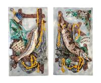 A Pair of Palissy Style Trompe L'Oeil Wall Plaques 24 1/8 x 13 3/4 inches. — VICTOR BARBIZET, CIRCA 1865-1870