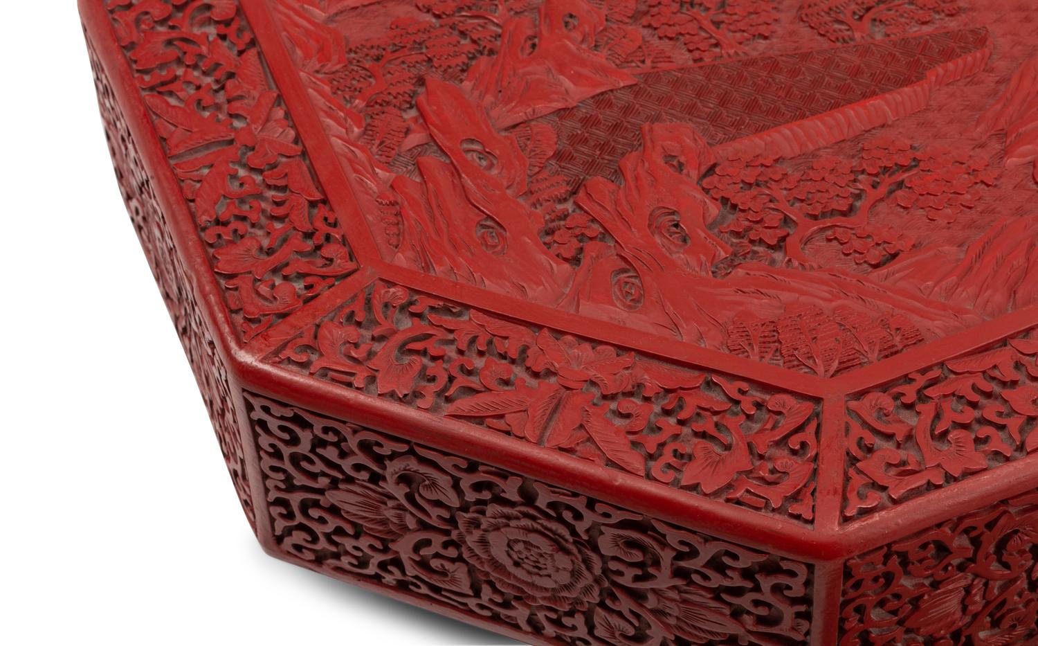 A Chinese Carved Red Lacquer Octagonal Box
