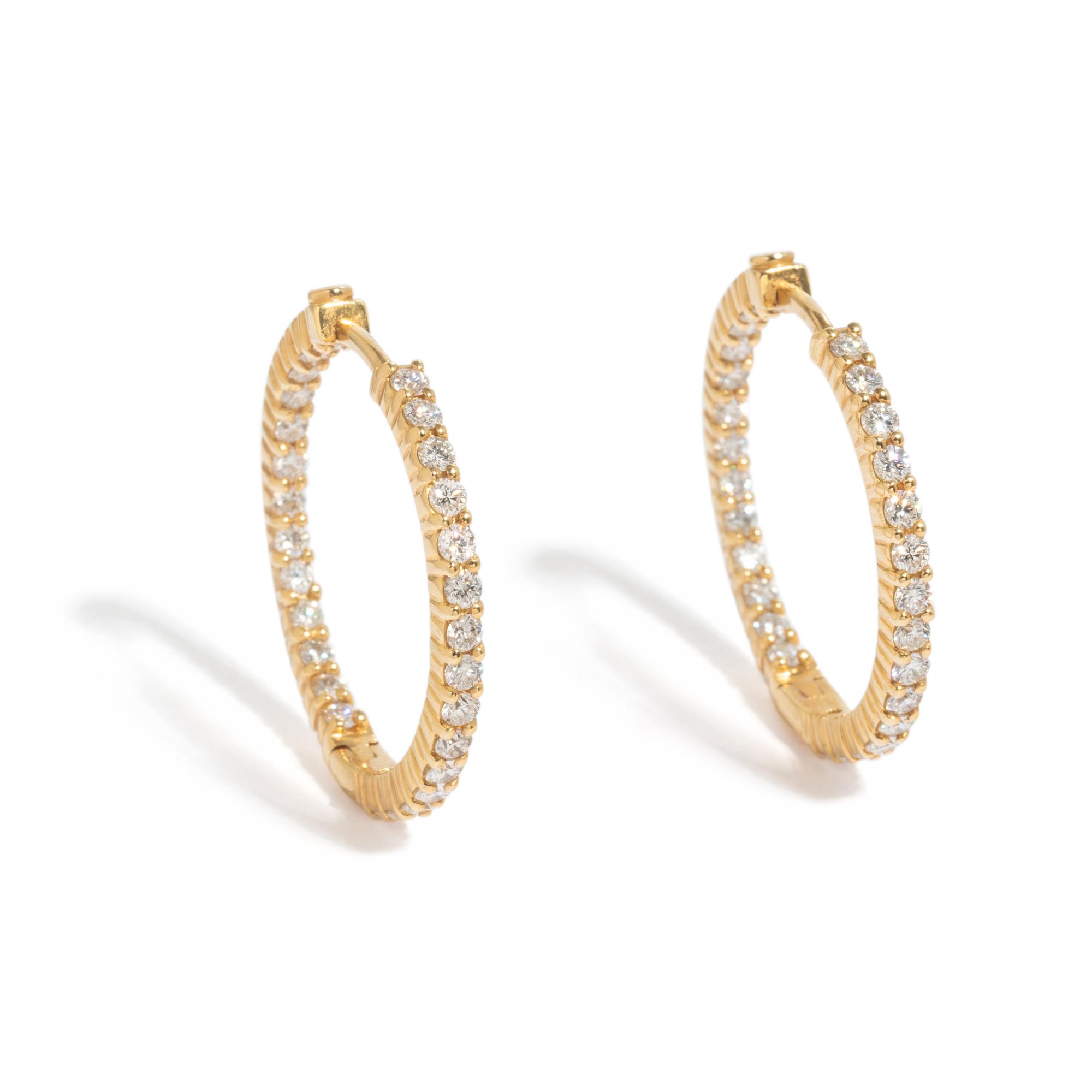 ROBERTO COIN, YELLOW GOLD 'PERFECT DIAMOND HOOP' EARRINGS