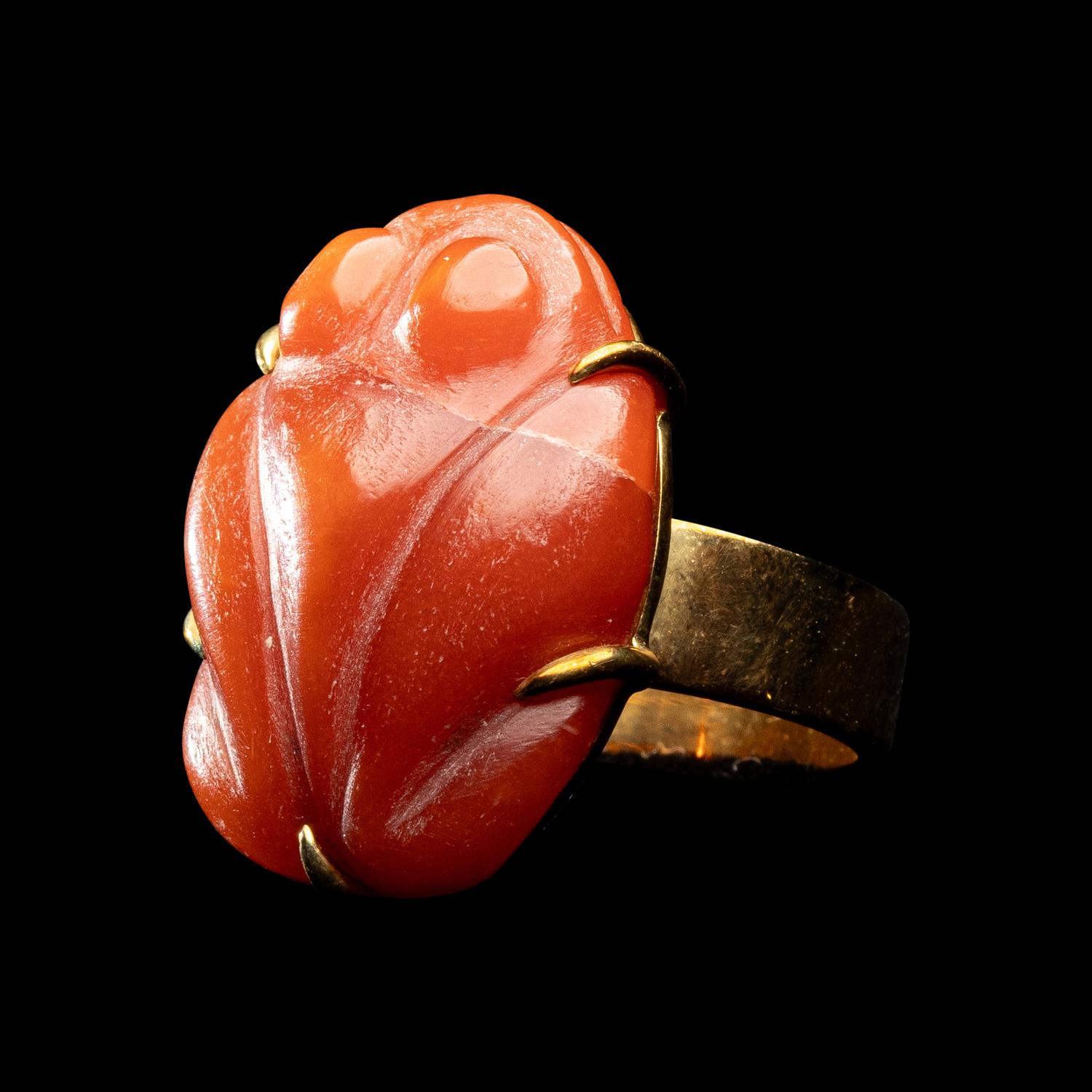 A Cost Rican Carnelian Frog — Set in a metal ring