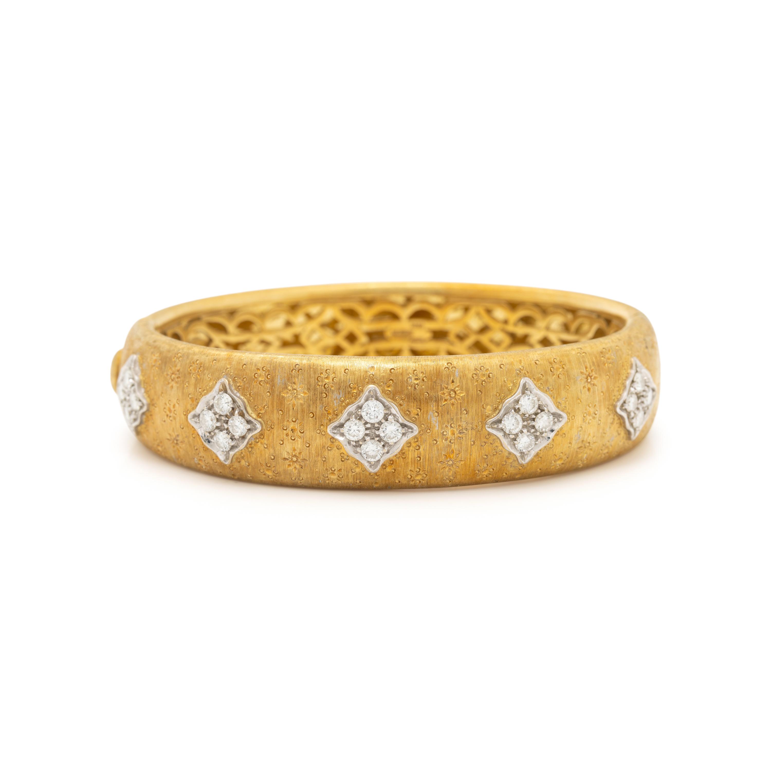 H. GOLD, BICOLOR GOLD AND DIAMOND BANGLE BRACELET