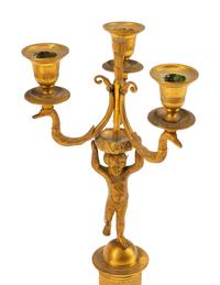 A Pair of Empire Style Gilt Bronze Figural Three-Light Candelabra