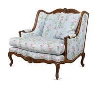 A Louis XV Style Mahogany Marquise with Blue Scalamandré Upholstery