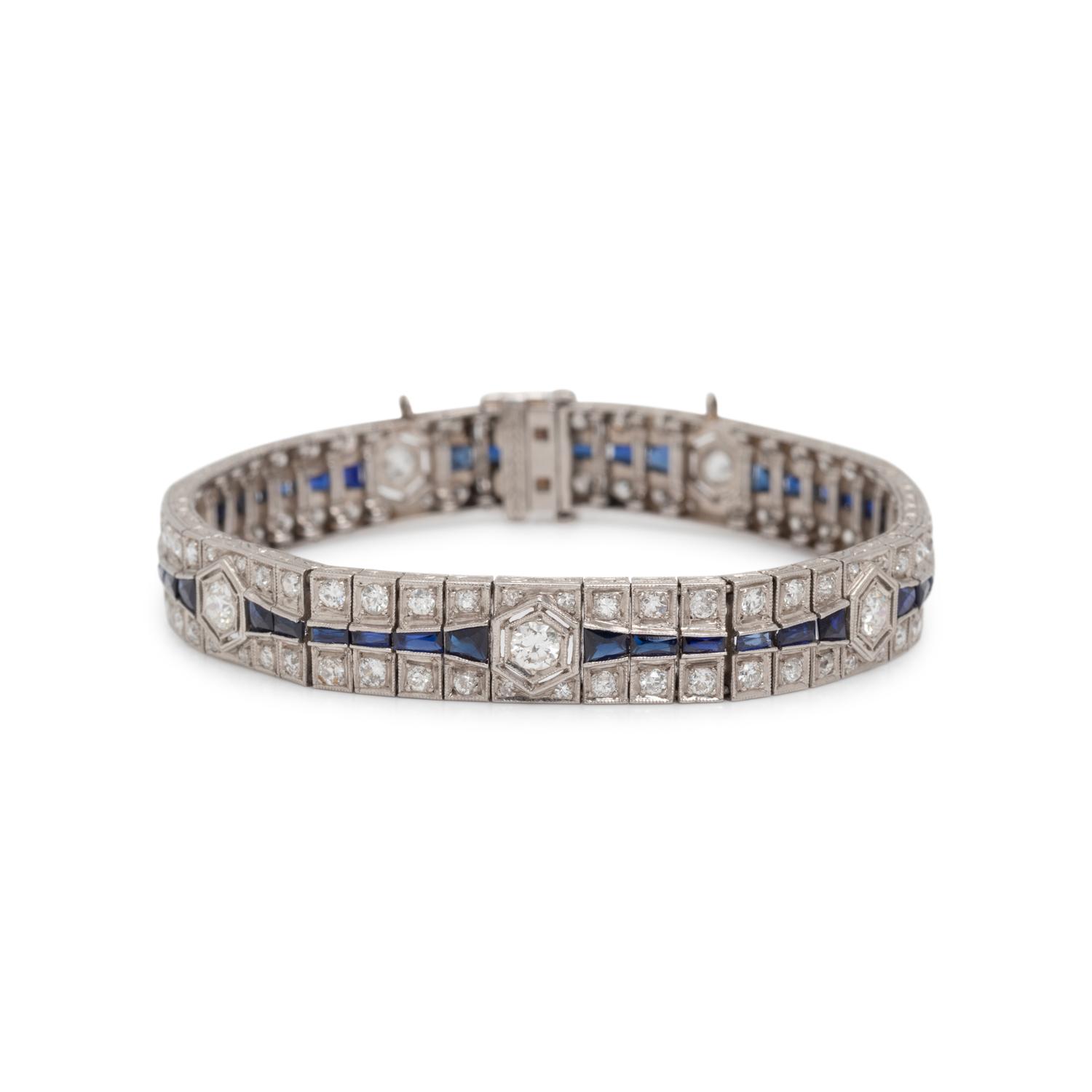 ART DECO, DIAMOND AND SYNTHETIC SAPPHIRE BRACELET