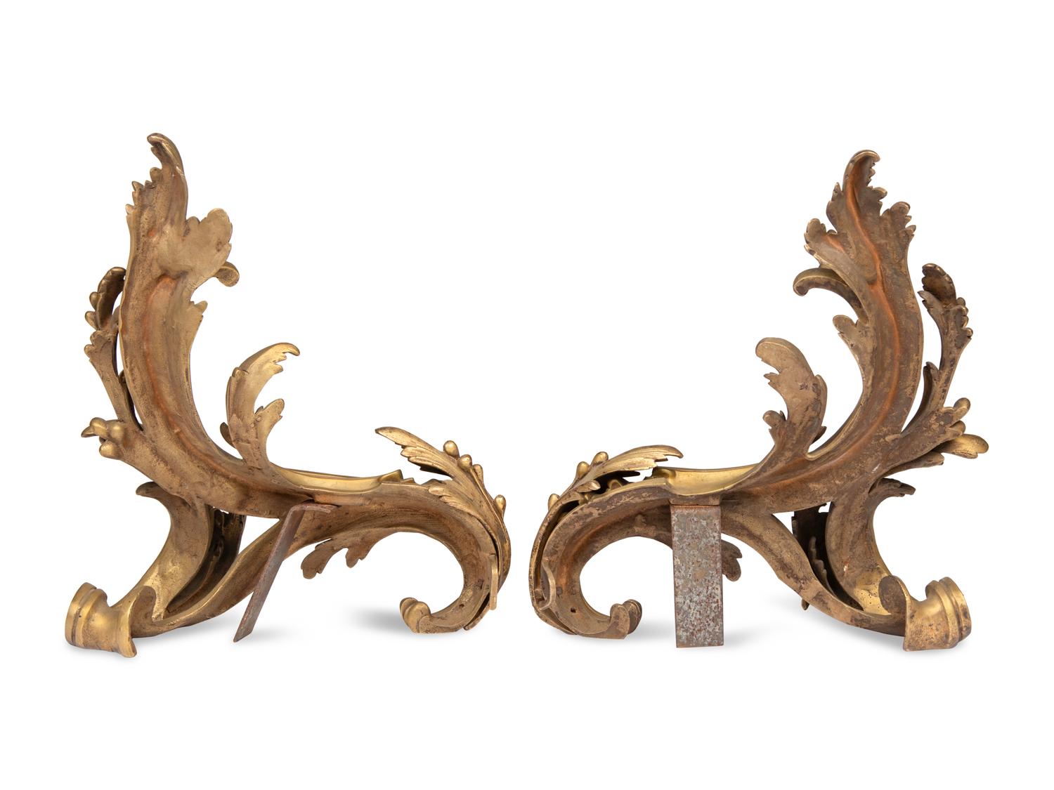 A Pair of Louis XV Style Gilt Bronze Chenets