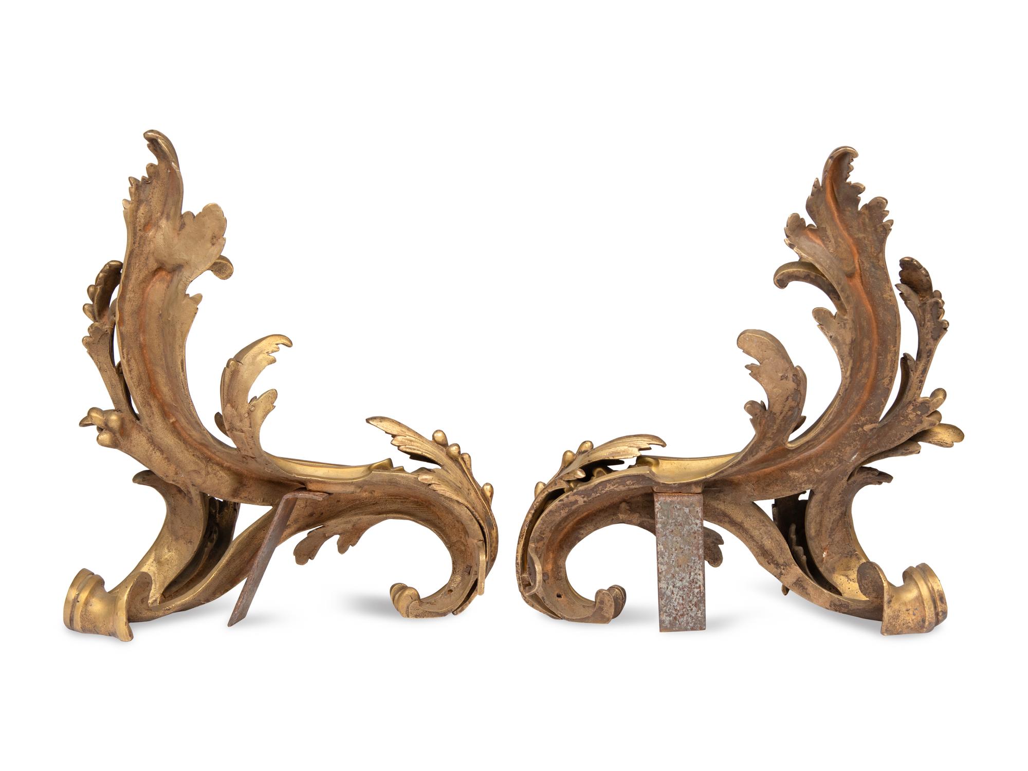 A Pair of Louis XV Style Gilt Bronze Chenets