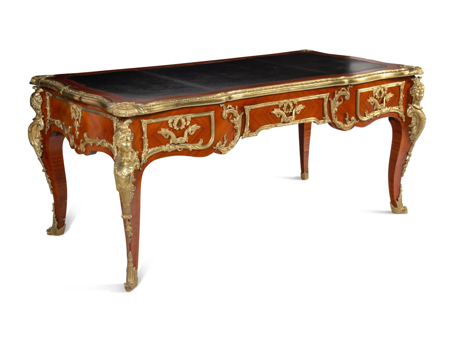 A Louis XV Style Gilt Bronze Mounted Kingwood Bureau Plat