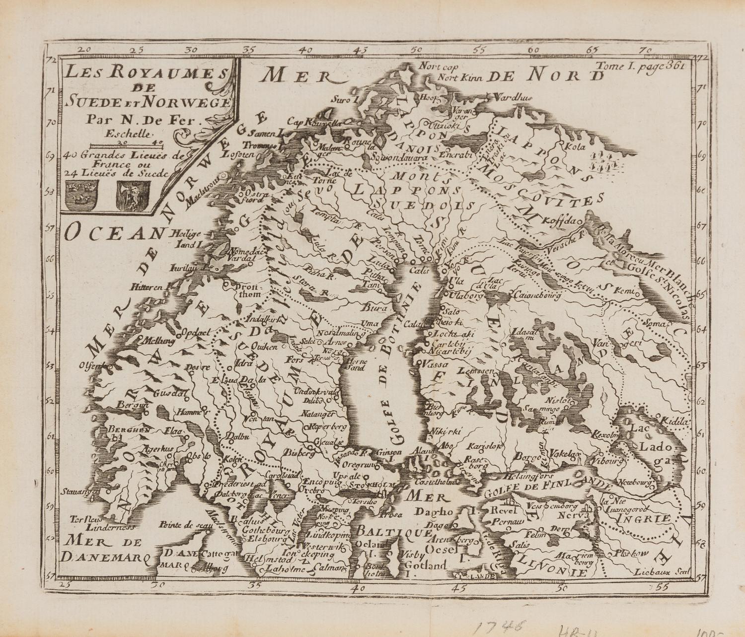 DE FER, Nicolas (1646-1720). Le Royaumes de Suede et Norwege. [Paris, ca 1746].