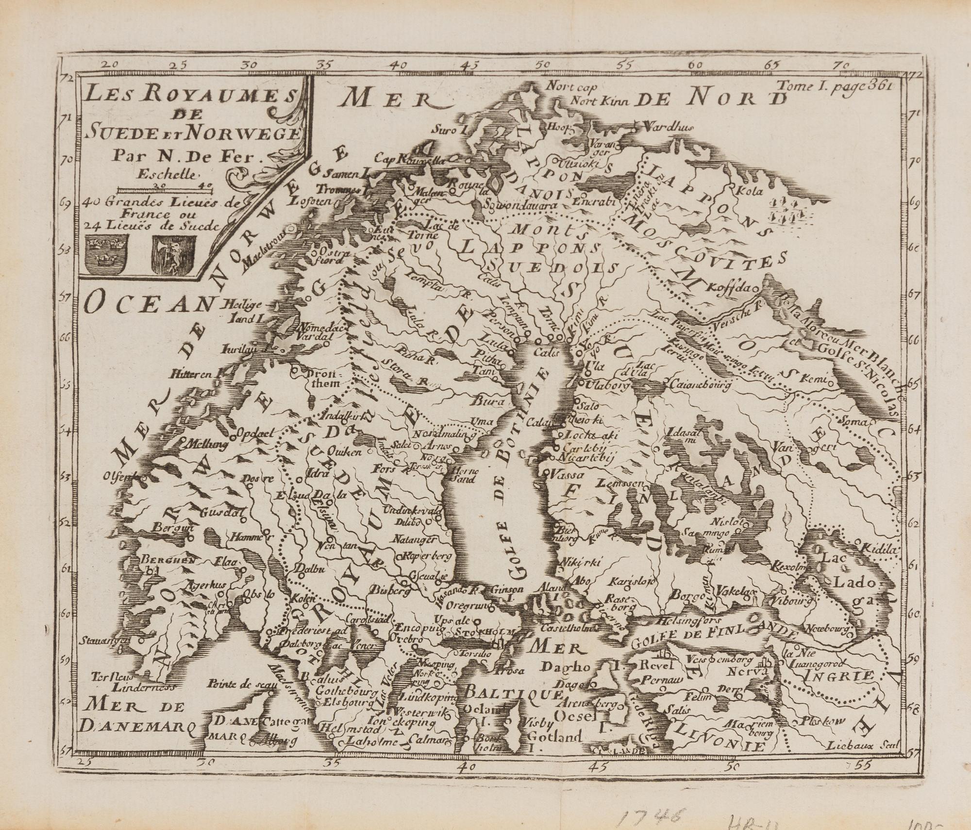 DE FER, Nicolas (1646-1720). Le Royaumes de Suede et Norwege. [Paris, ca 1746].