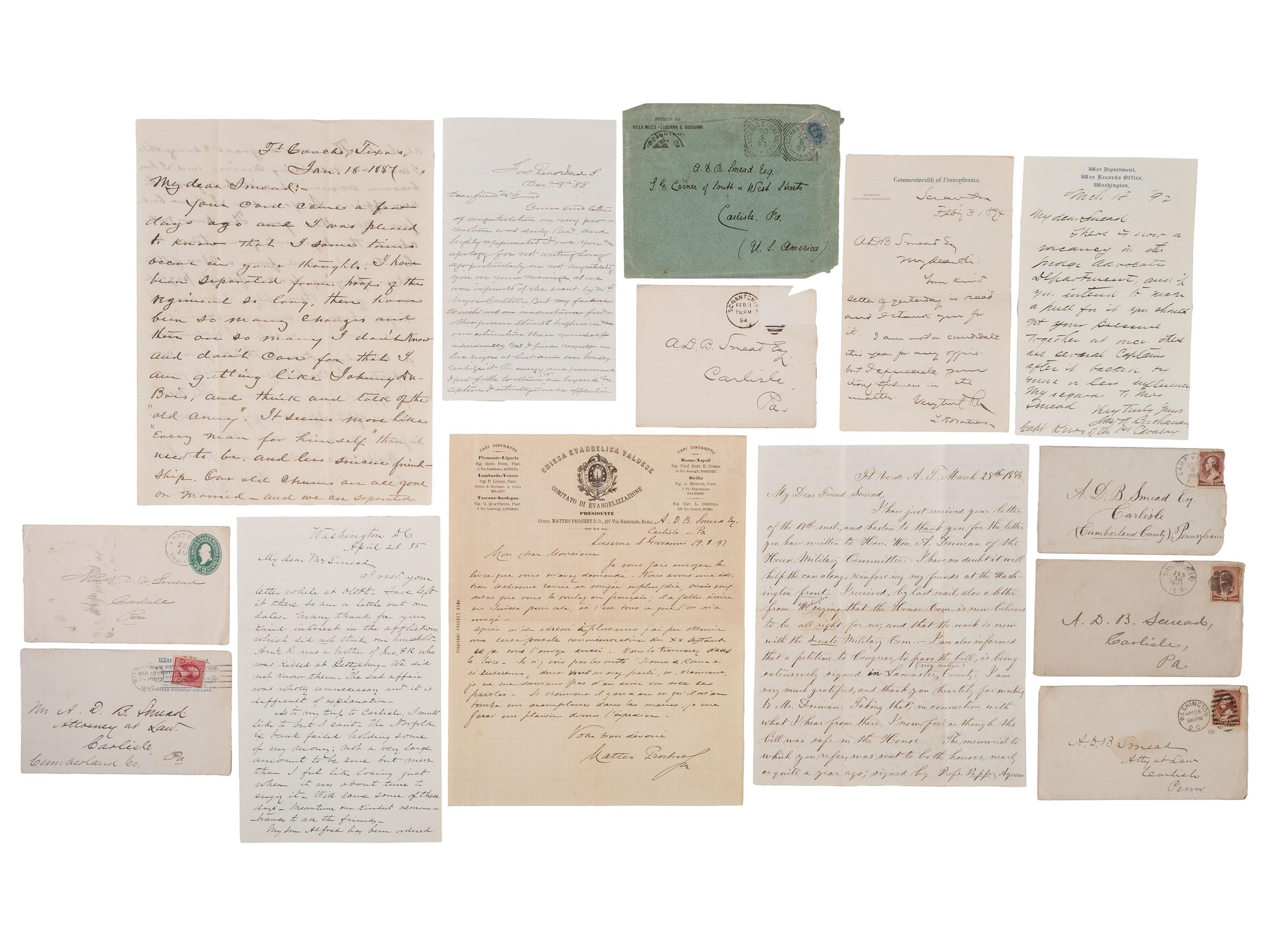 [WESTERN AMERICANA] -- [NATIVE AMERICANS]. SMEAD, Alexander Dallas Bache (1848-1931). Archive from veteran of the Indian and Spanish-American Wars, including an 1874 letter describing the current state of Indian affairs on the Plains.