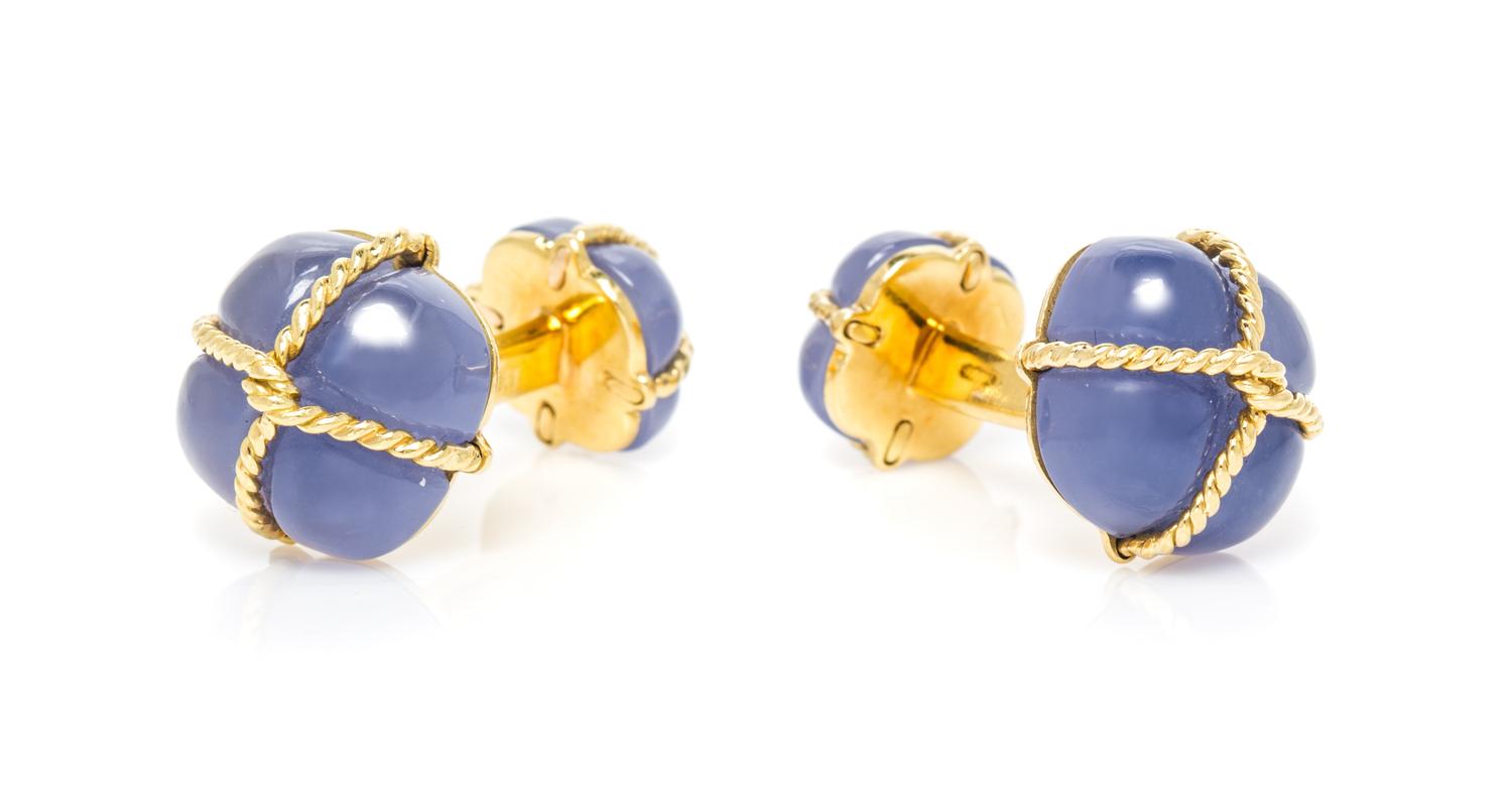 A Pair of 18 Karat Yellow Gold and Chalcedony Cufflinks, Verdura, 8.70 dwts.