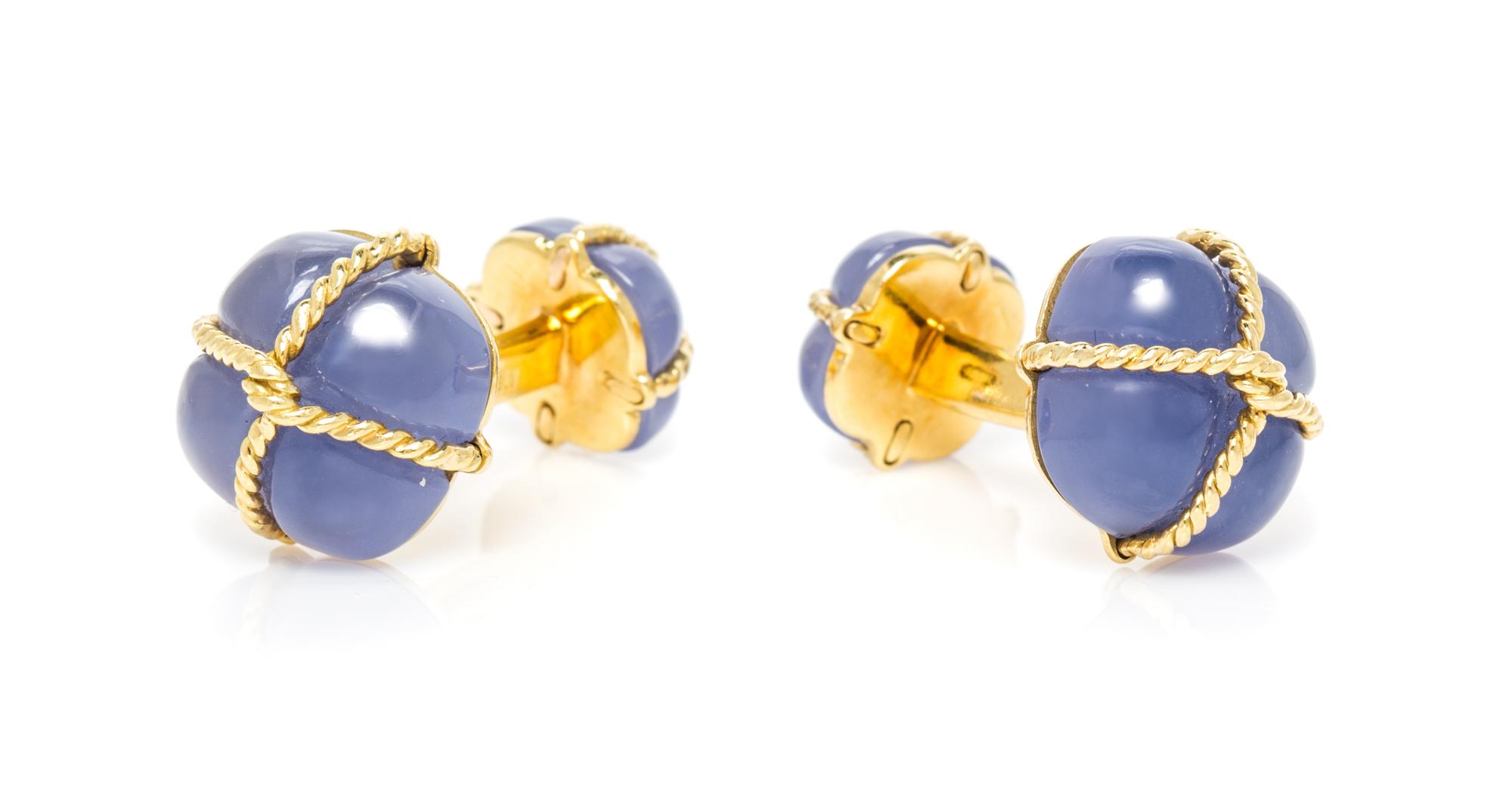 A Pair of 18 Karat Yellow Gold and Chalcedony Cufflinks, Verdura, 8.70 dwts.