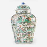 An impressive large Chinese famille verte-decorated jar and cover 五彩大盖罐 Kangxi period ? ??