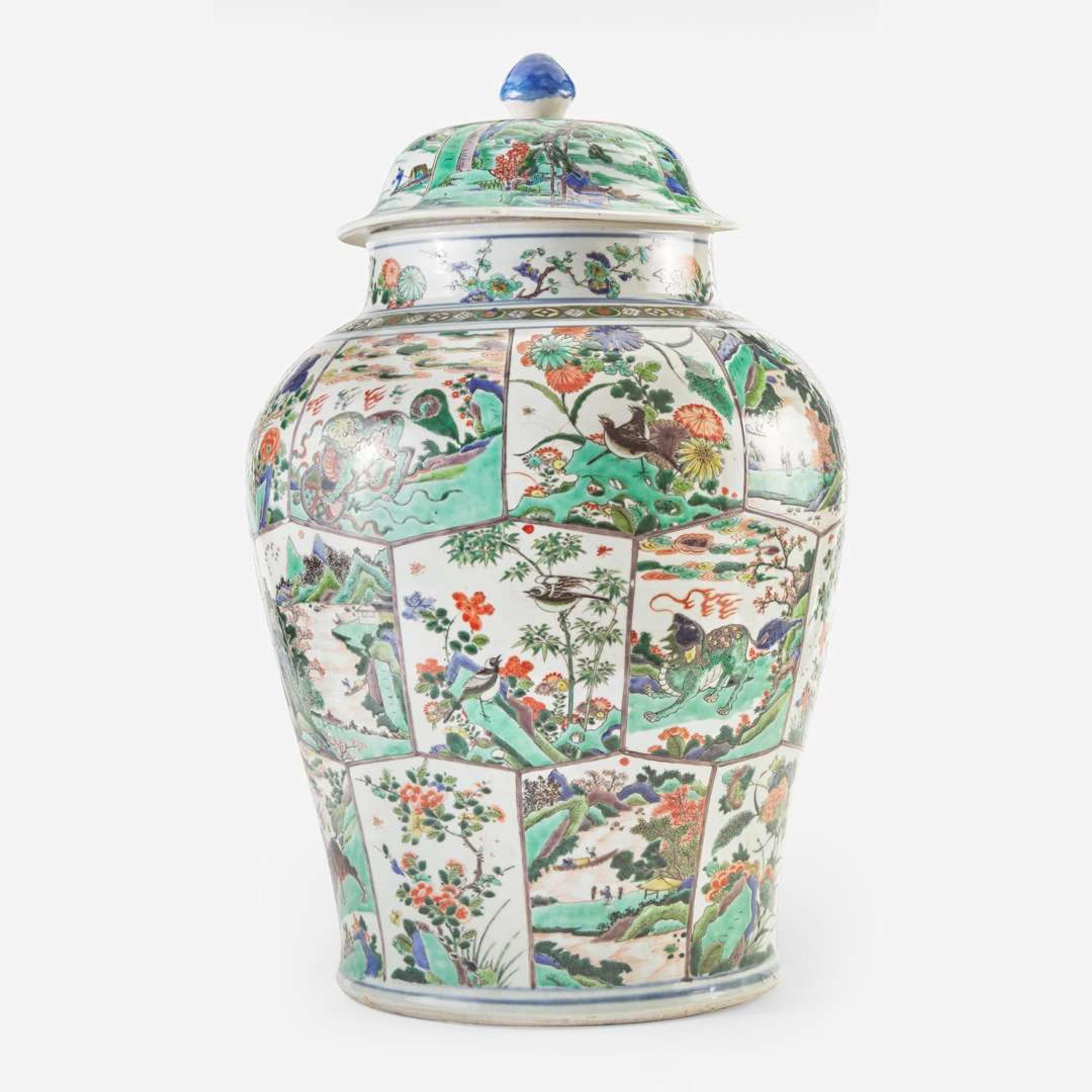 An impressive large Chinese famille verte-decorated jar and cover 五彩大盖罐 Kangxi period ? ??