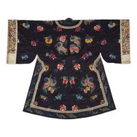 A Chinese Embroidered Midnight Blue Silk Lady's Robe, Late Qing Dynasty 晚清 深藍地繡瓜瓞綿綿女袍