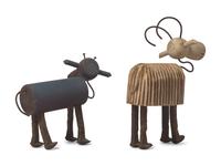 Two Carved and Painted Wood and Iron Figures of a Goat and Cow