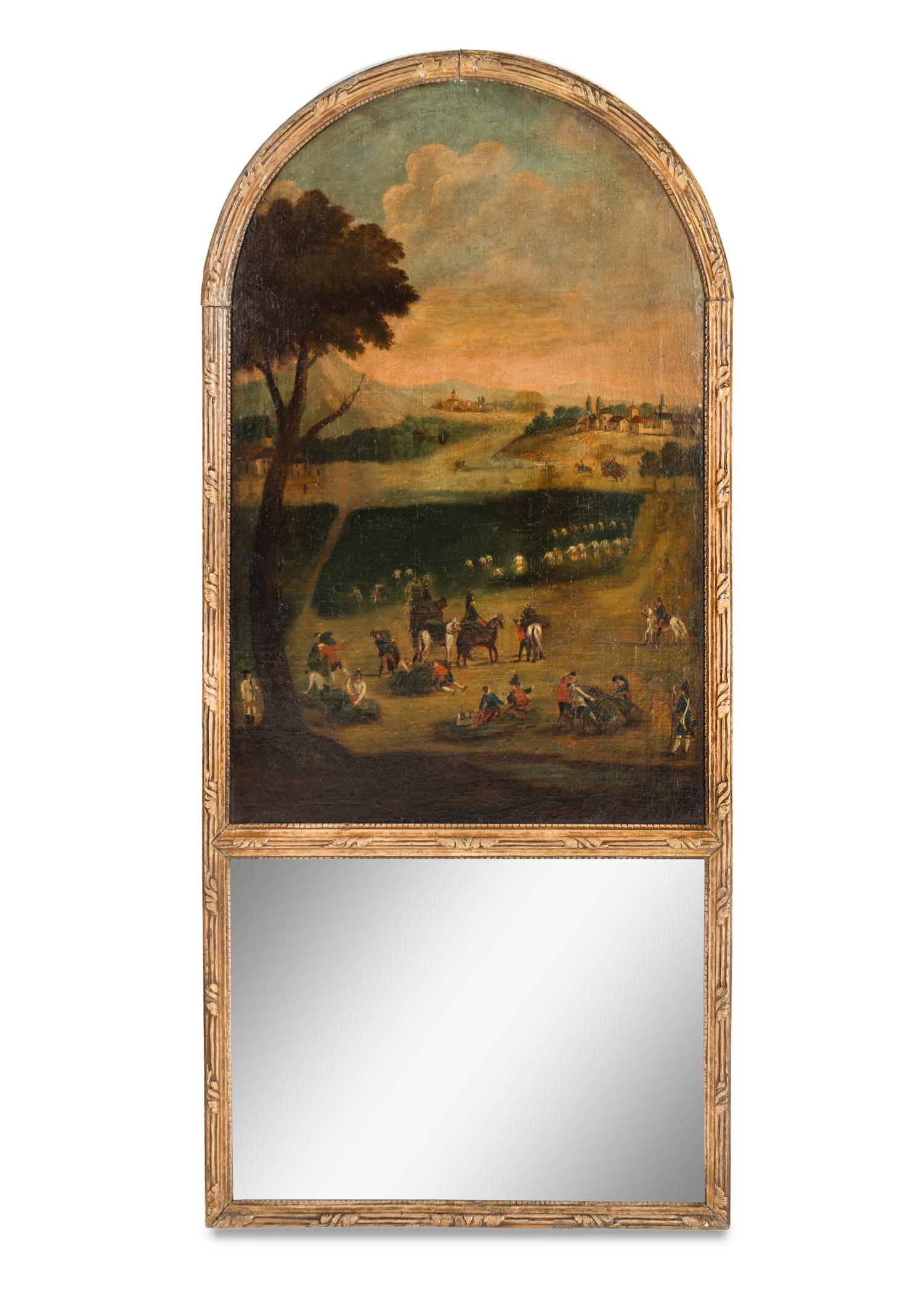A Continental Giltwood Trumeau Mirror