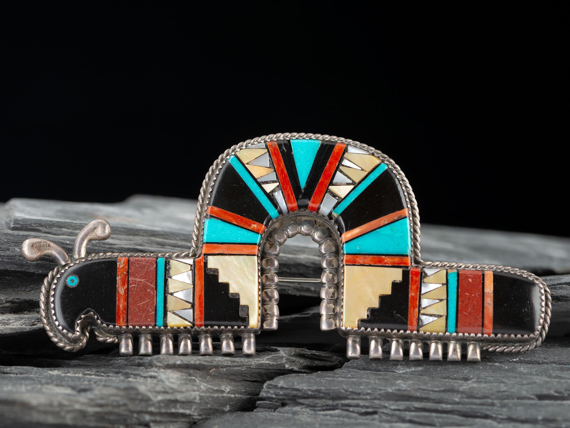 Zuni Silver and Mosaic Inlay Catepillar Pin/Pendant