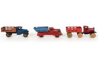Ten Tin and Pressed Steel Toy Trucks and Wagons