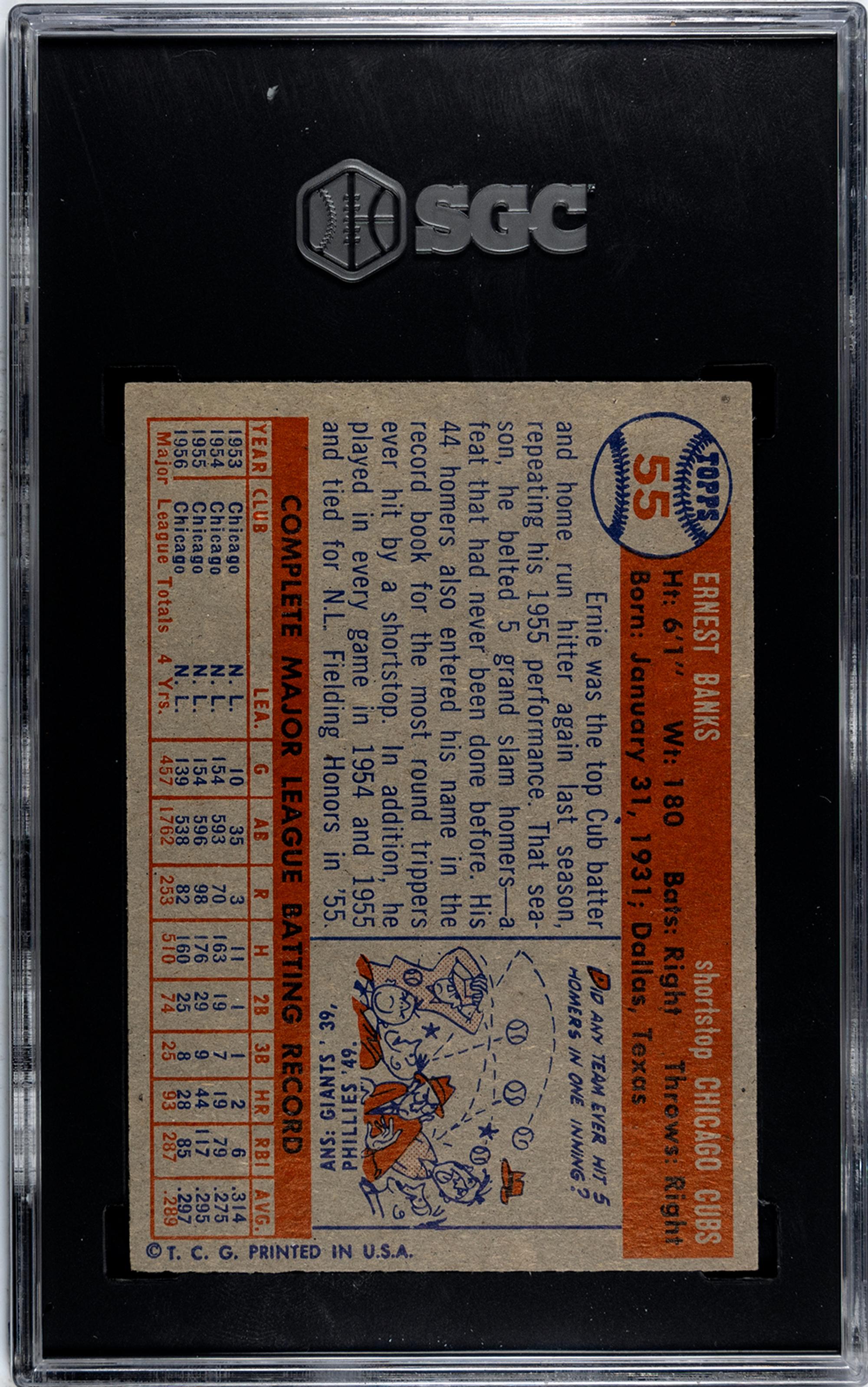 A 1957 Topps Ernie Banks Baseball Card No. 55 (SGC 6 EX/NM)