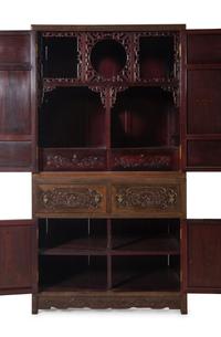 A Pair of Chinese Export Carved Hardwood Cabinets