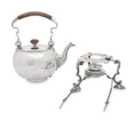 An English Silver Kettle on Lamp Stand