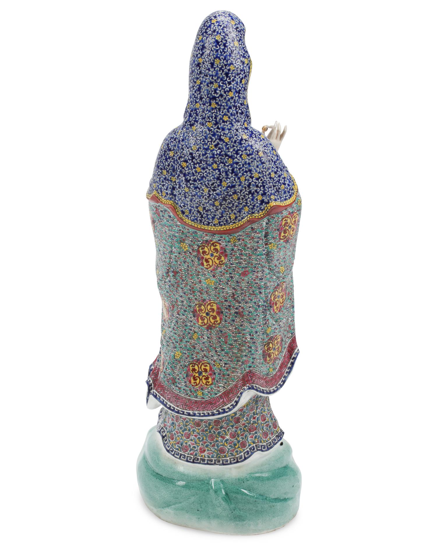 A Chinese Enameled Porcelain Figure of Guanyin