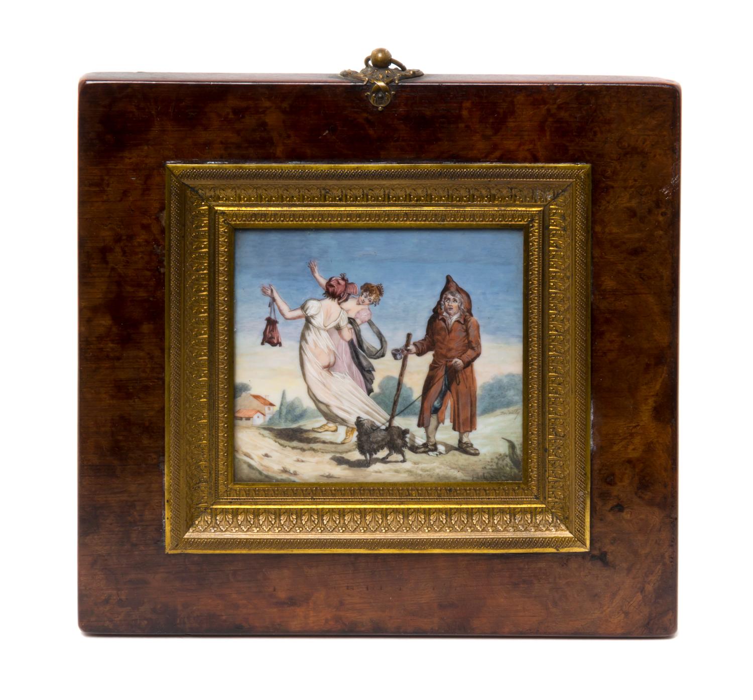 A Continental Painting on Ivory, Width overall 7 1/2 inches.