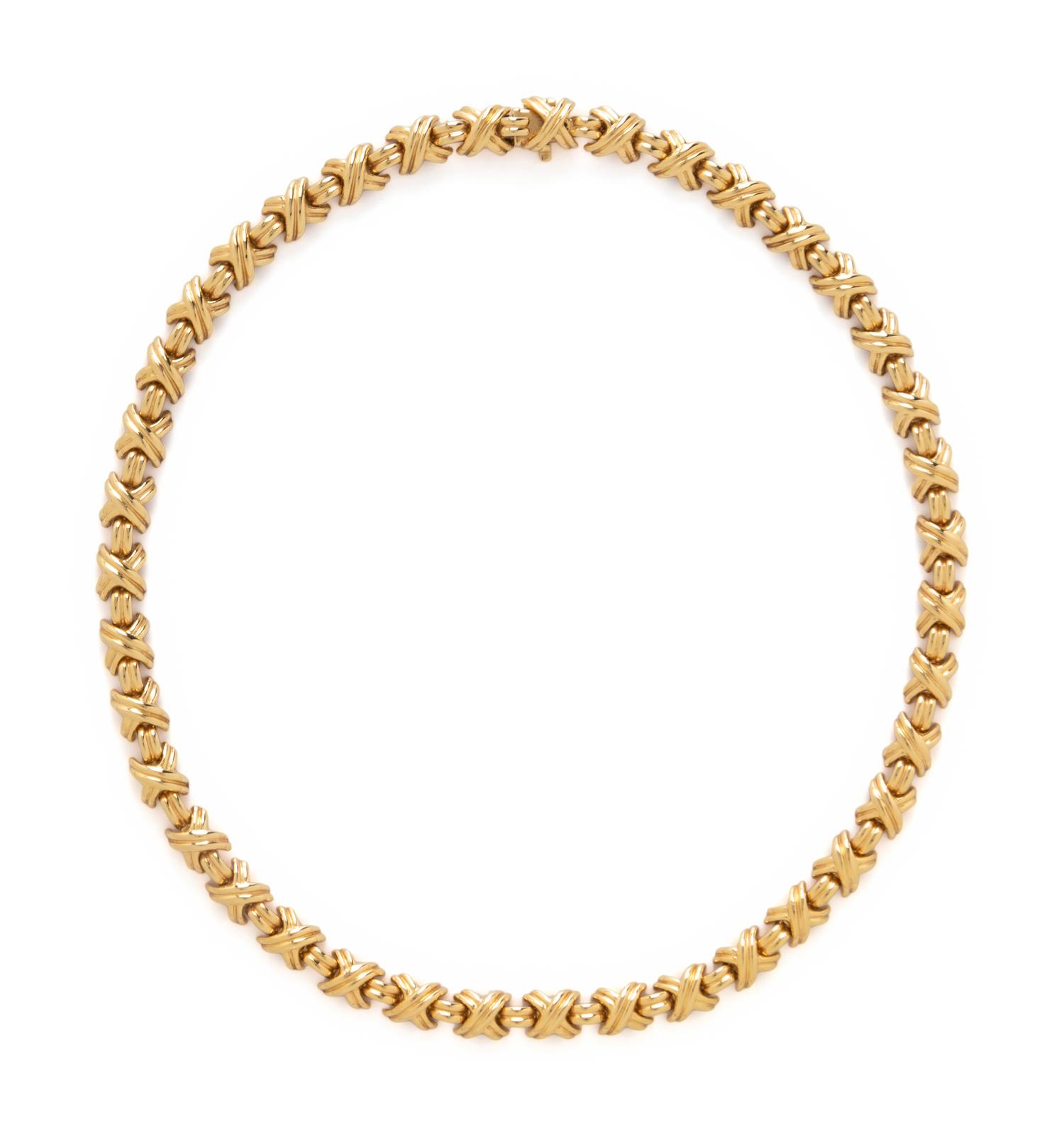 TIFFANY & CO., YELLOW GOLD 'SIGNATURE X' NECKLACE