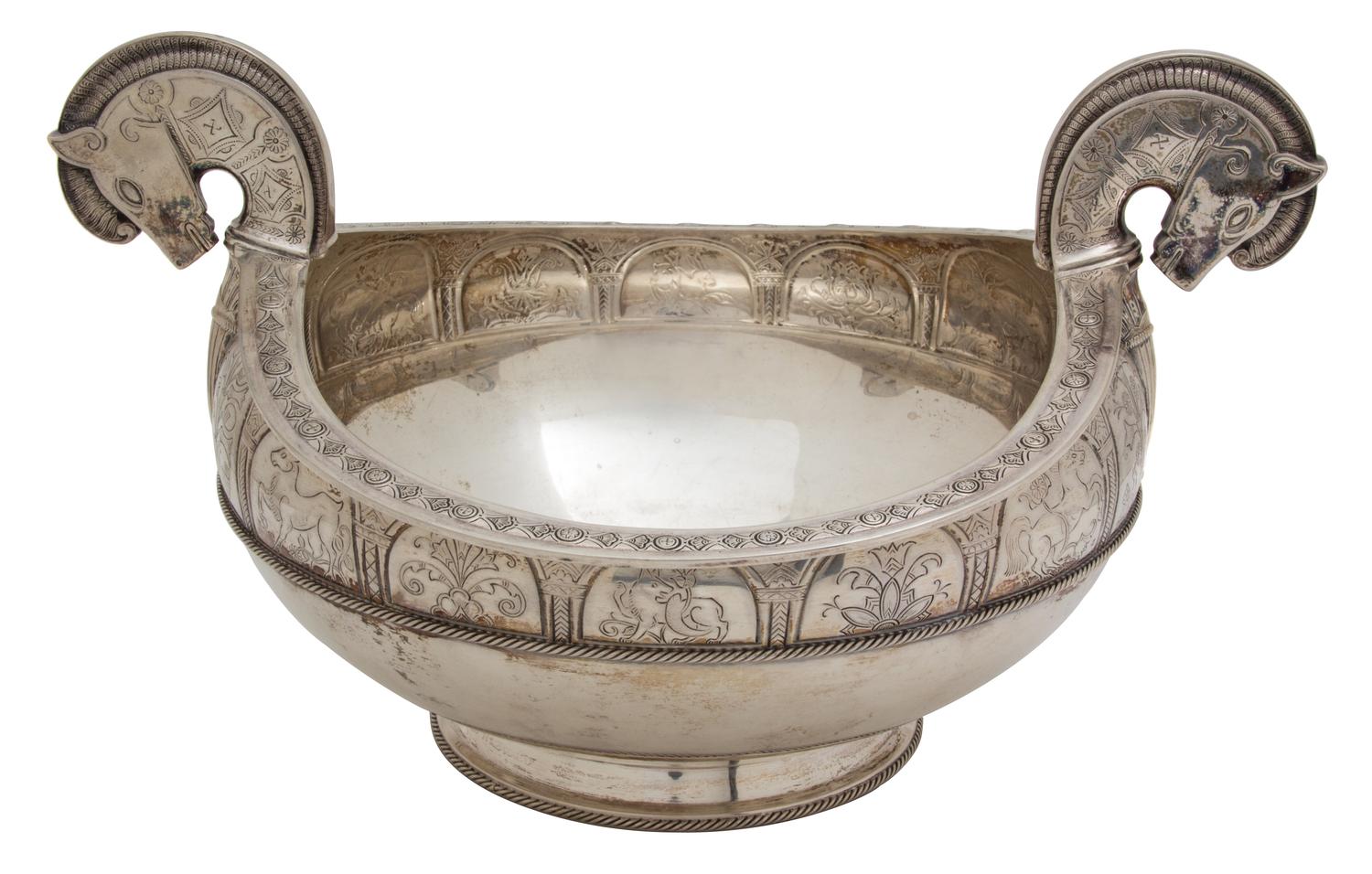 A Norwegian Silver Bowl with Horse Head-Form Handles, David Andersen, Norway, 20th Century,