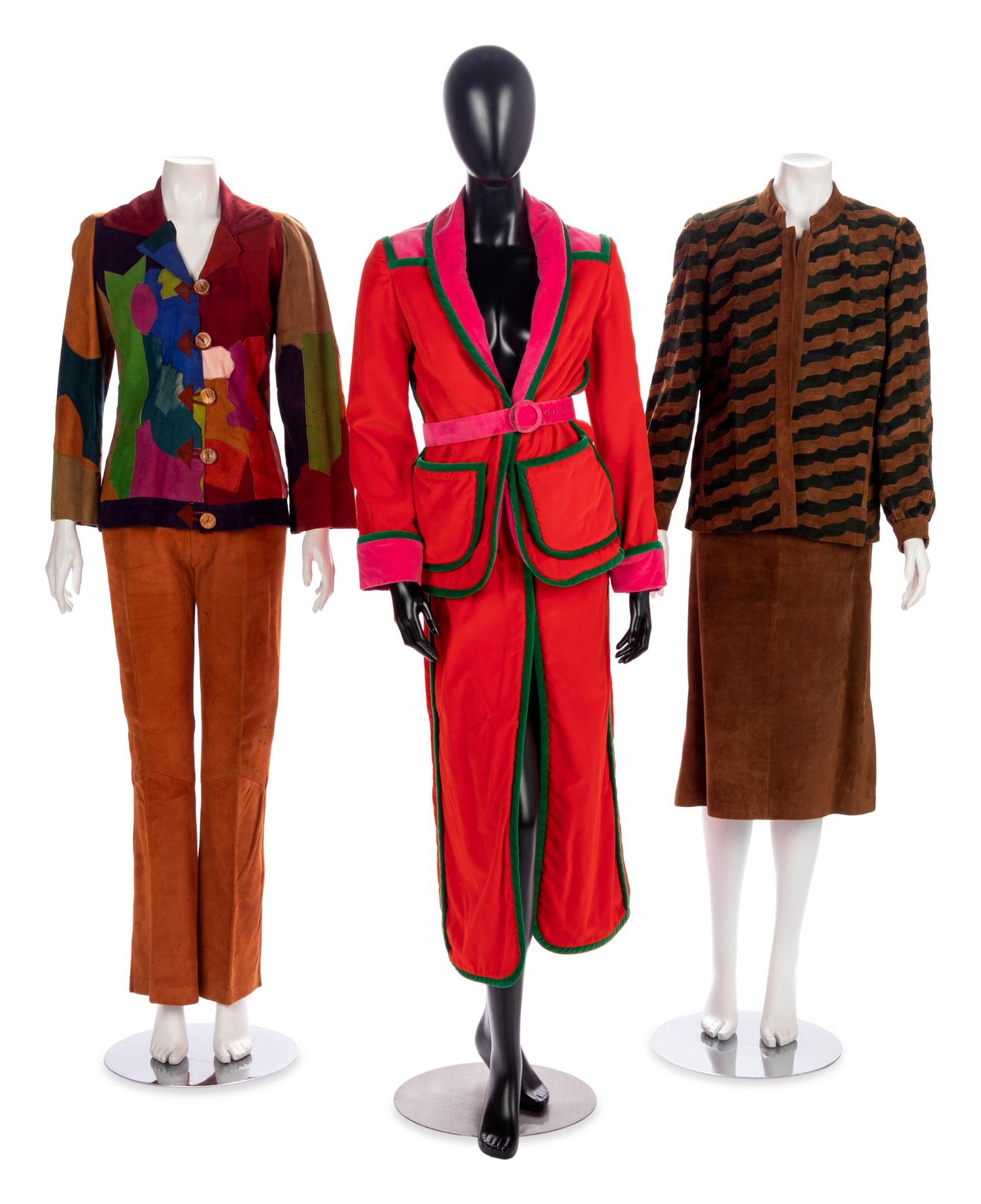 Three Vintage Leather & Velvet Ensembles, 1960-70s