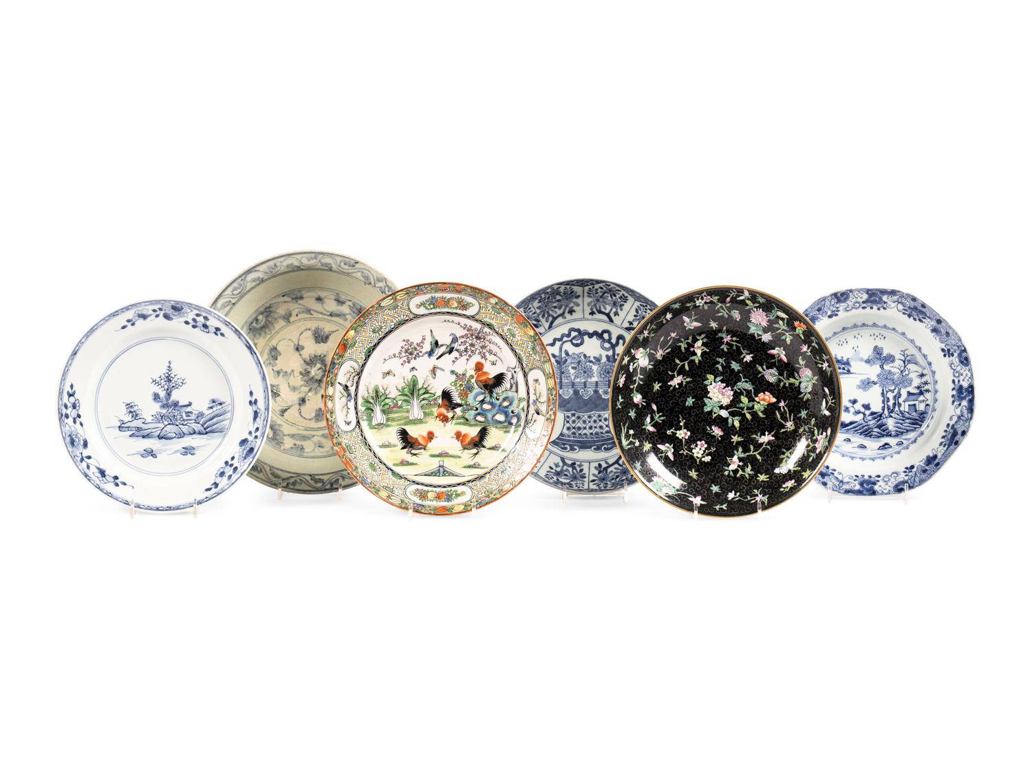 Six Chinese Export Porcelain Plates and One Thai Porcelain