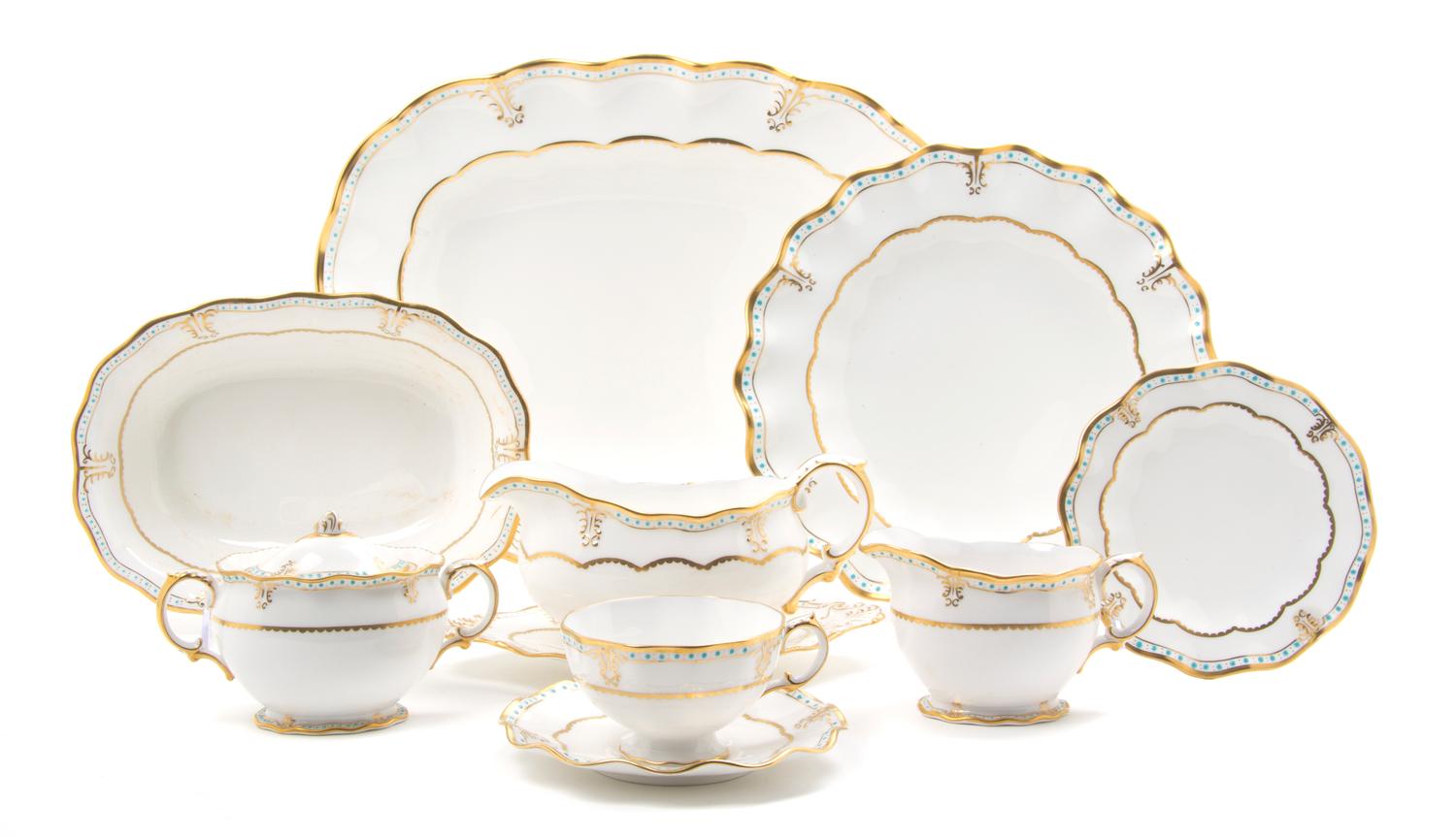 A Royal Crown Derby Porcelain Partial Dinnerware Service for Ten, Width of platter 14 5/8 inches.