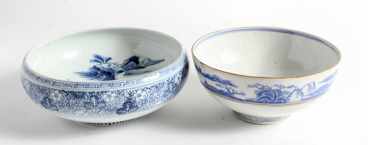 Two Chinese Blue and White Porcelain Bowls