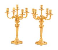 A Pair of Louis XVI Style Gilt Bronze Five-Light Candelabra