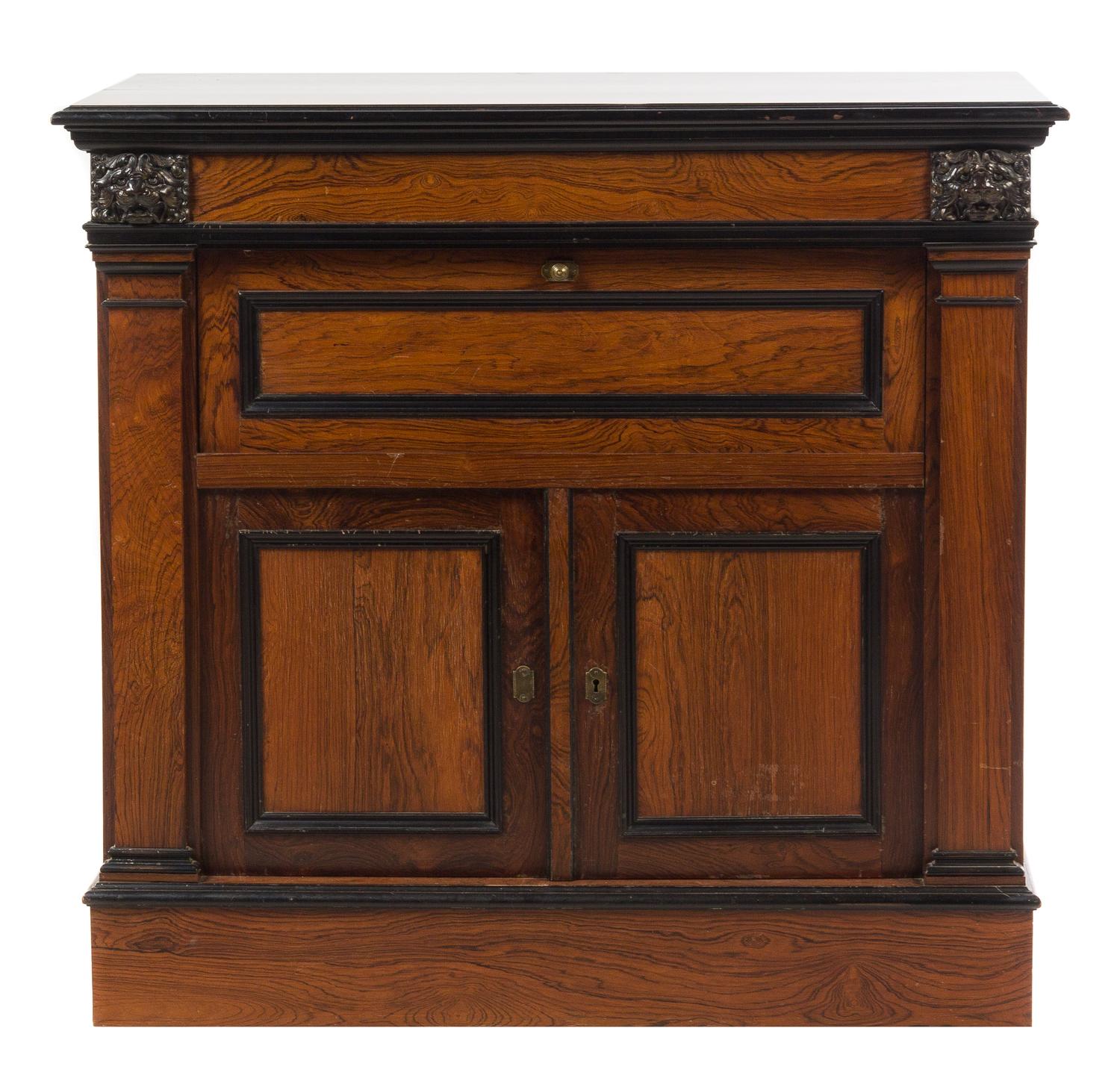 A Biedermeier Style Mahogany and Parcel Ebonized Bar Height 37 x width 39 1/2 x depth 21 3/4 inches.