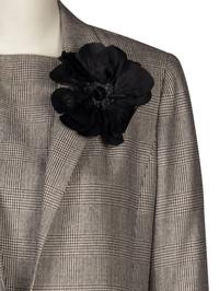 A Custom Glen Plaid Two Piece Suit, Salvatore Ferragamo Shoes, A Pair of Clinton-Gore Sunglasses, and Black Floral Brooch
