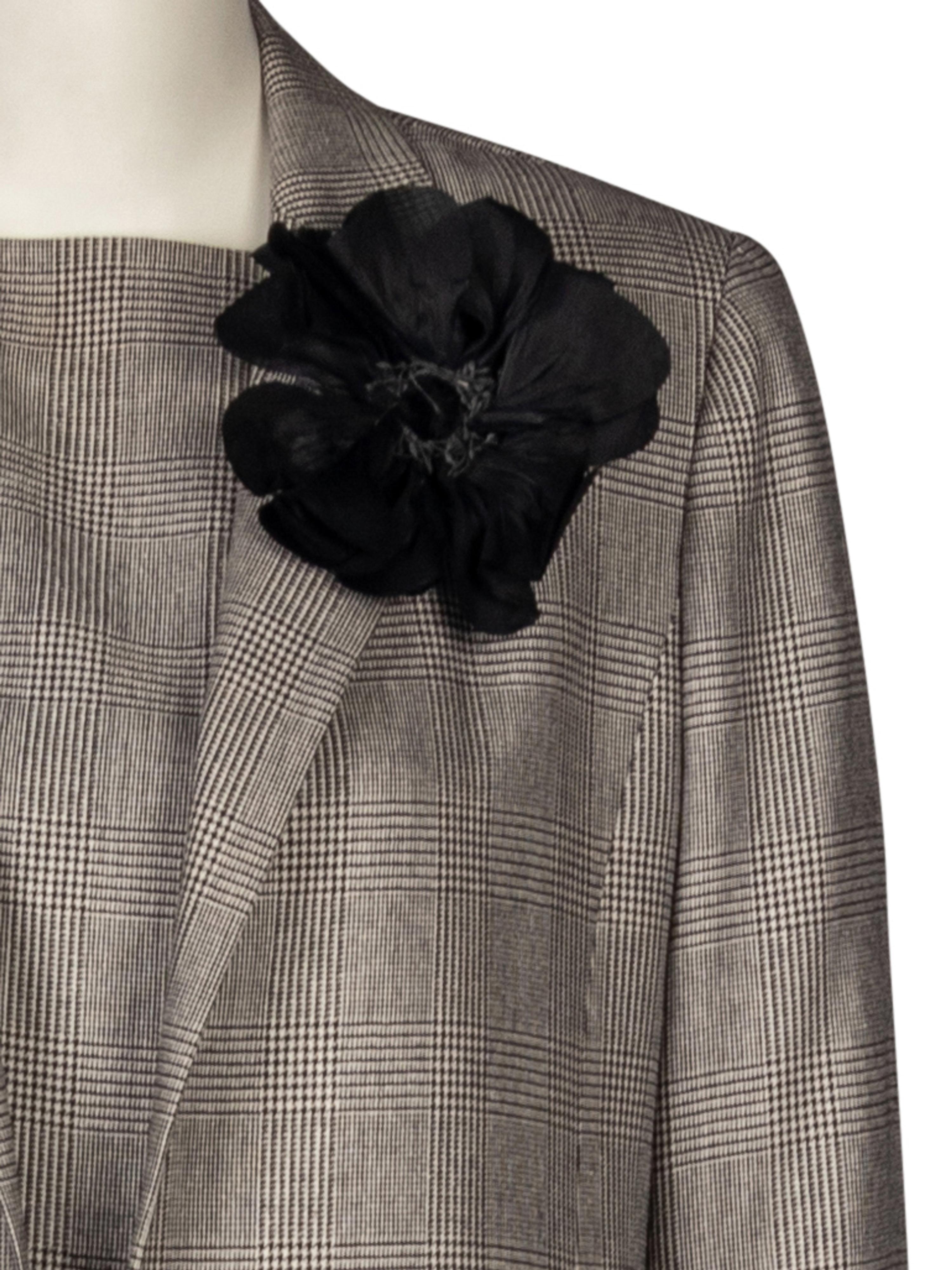A Custom Glen Plaid Two Piece Suit, Salvatore Ferragamo Shoes, A Pair of Clinton-Gore Sunglasses, and Black Floral Brooch