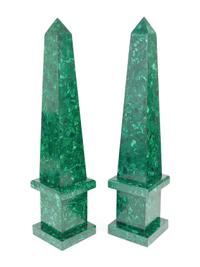 A Pair of Monumental Malachite Veneered Obelisks