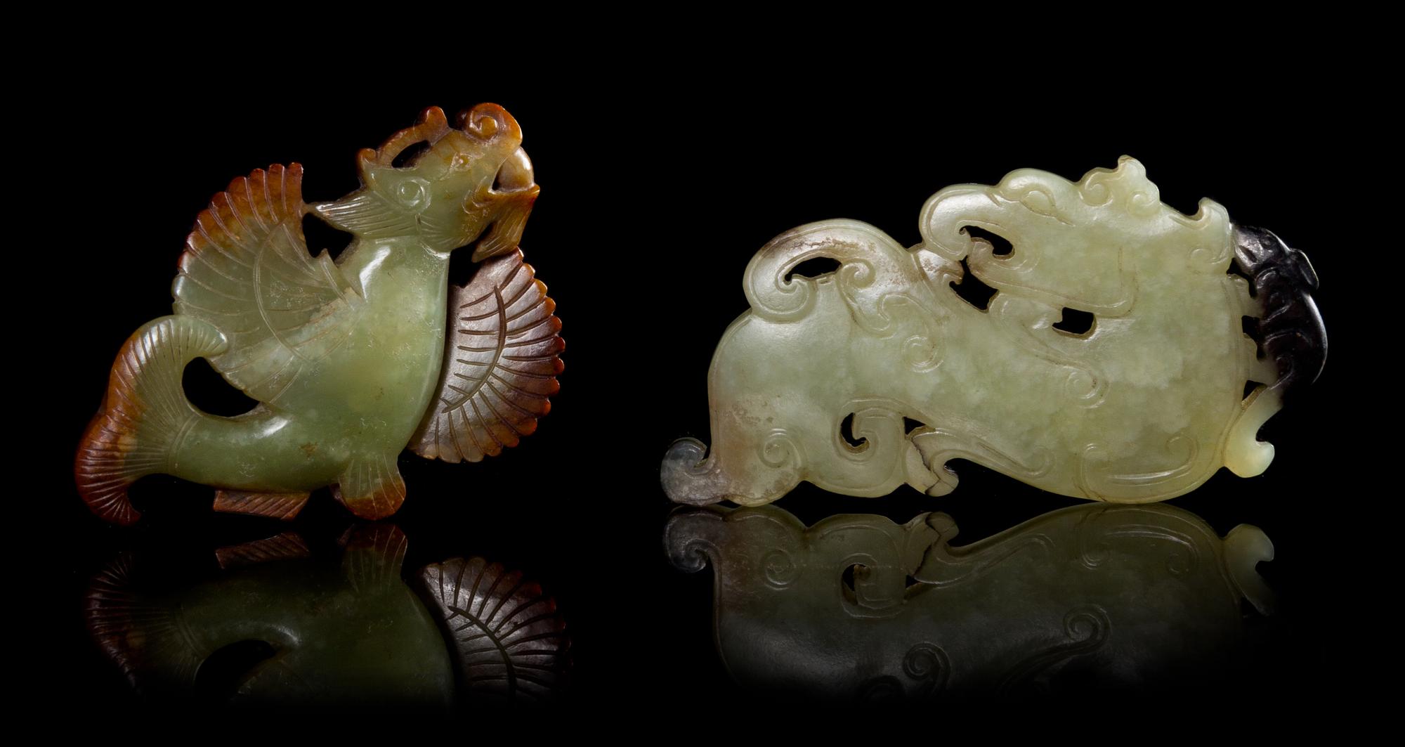 Two Jade Pendants Length of larger 3 1/4 inches.
