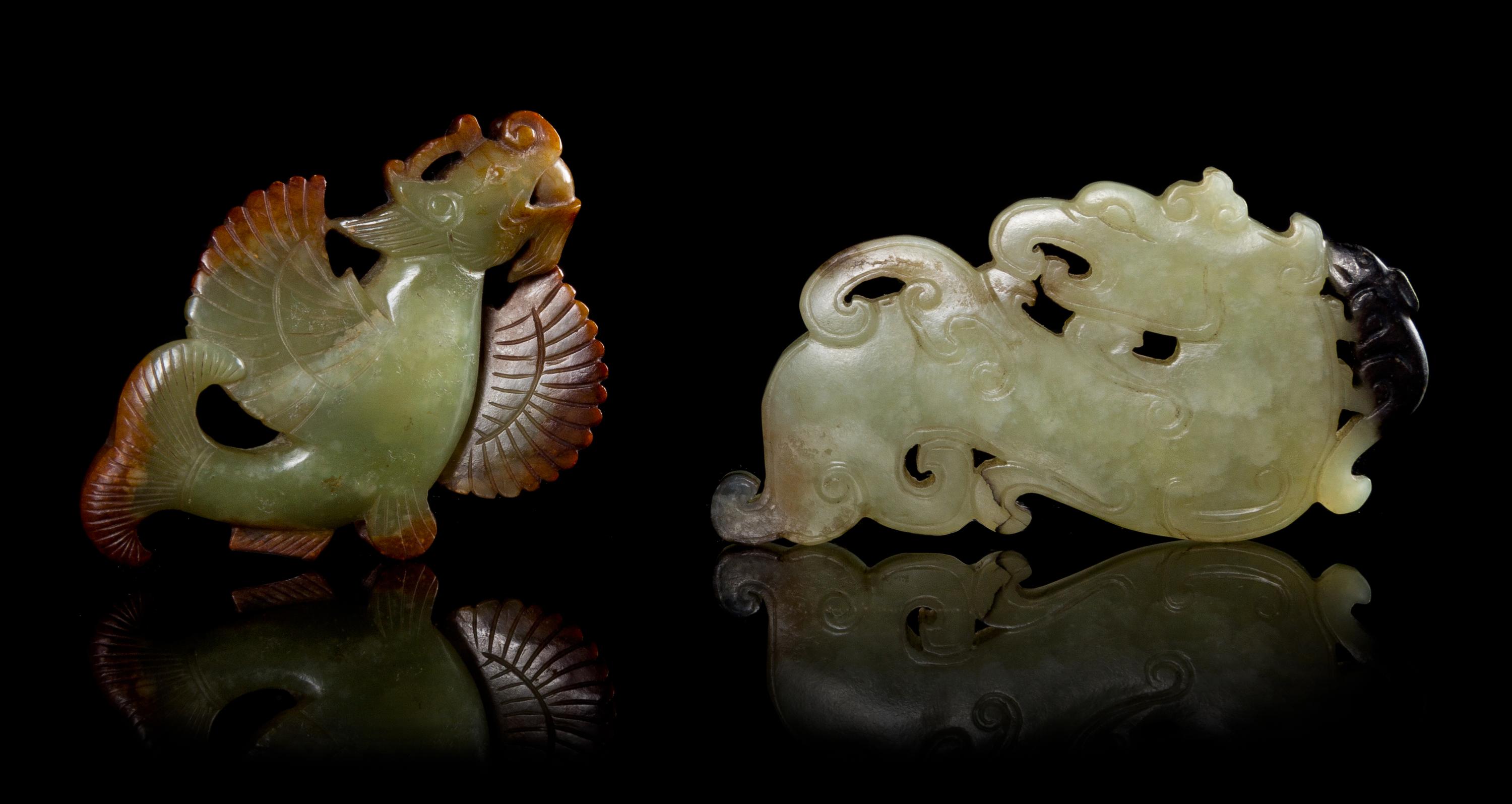 Two Jade Pendants Length of larger 3 1/4 inches.