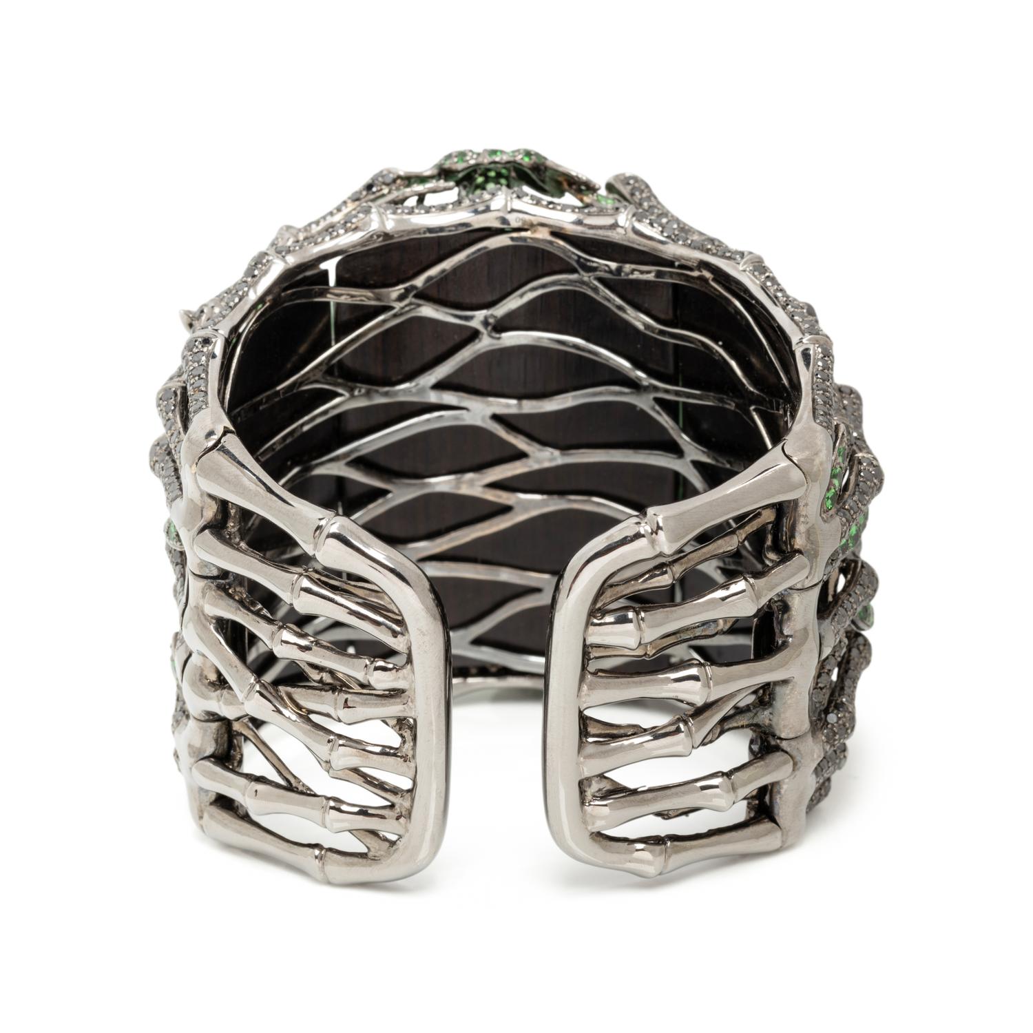 JADE, MULTIGEM, AND BLACKENED GOLD CUFF BRACELET
