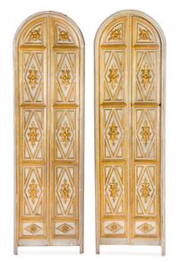 A Pair of Italian Painted and Parcel Gilt Doors Height 82 3/4 x width 24 1/8 inches. — 19TH CENTURY