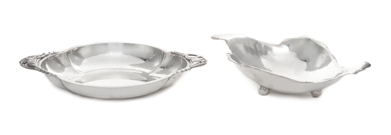 Two American Silver Small Dishes, Various Makers, one example of shaped oval form having openwork flower and beaded tendril handles, Th