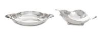 Two American Silver Small Dishes, Various Makers, one example of shaped oval form having openwork flower and beaded tendril handles, Th