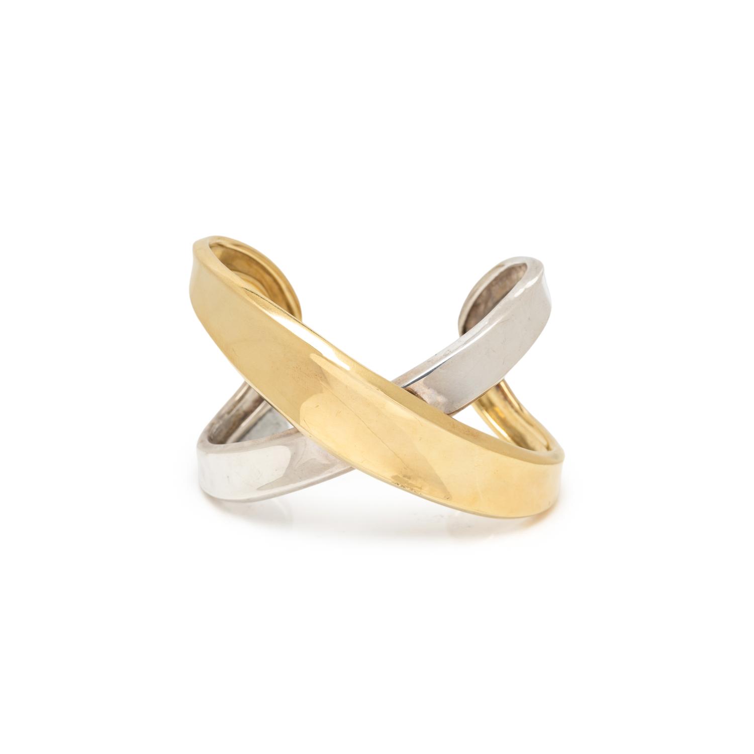 ROBERT LEE MORRIS, YELLOW GOLD AND SILVER CUFF BRACELET