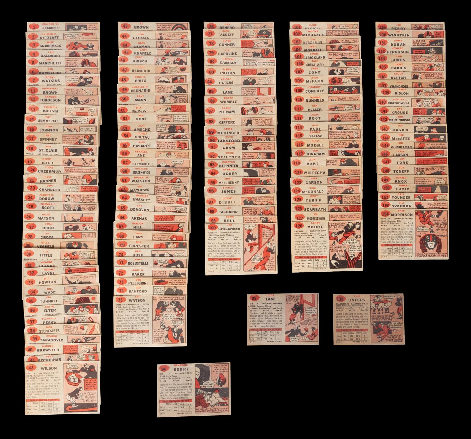 A Near Set of 1957 Topps Football Cards (139/154) Including Johnny Unitas Rookie and Multiple Hall of Famers