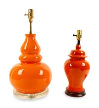 Two Orange Glazed Table Lamps — 20TH CENTURY